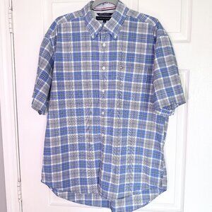 Tommy Hilfiger | Short Sleeve Button Up Shirt | Blue Plaid | 100% Cotton | Size